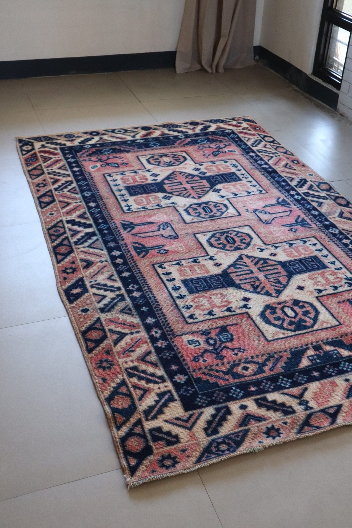 Vintage Caucasian Kazak — Salmon Field with Totemic Medallions — No. 159 - Patina House