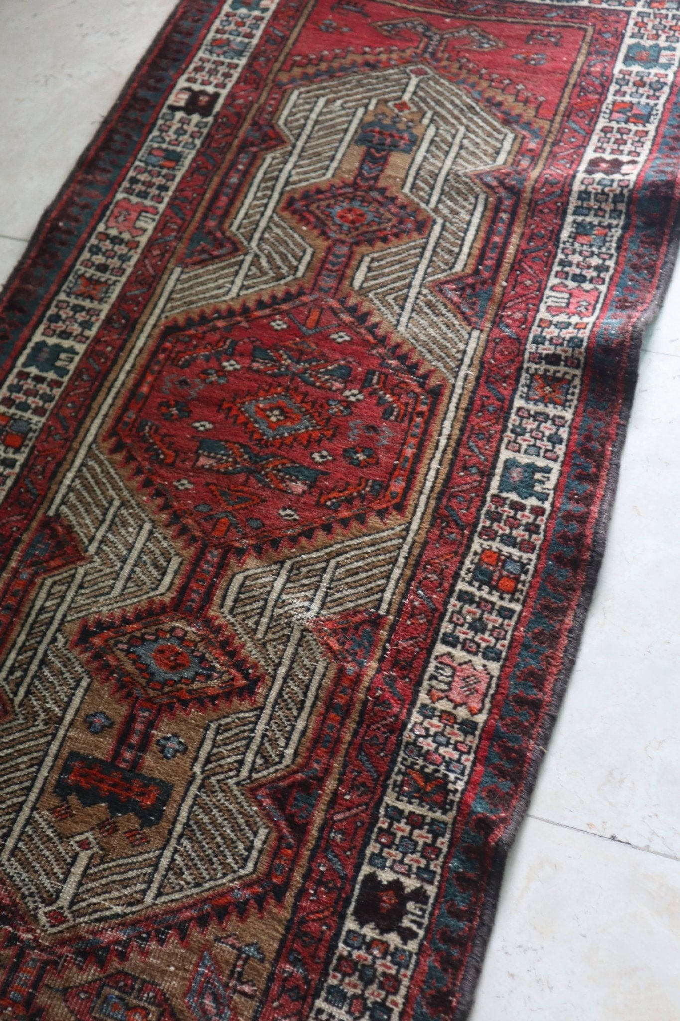 Vintage Persian Hamadan Runner — Bold Lattice Design — No. 152 - Patina House
