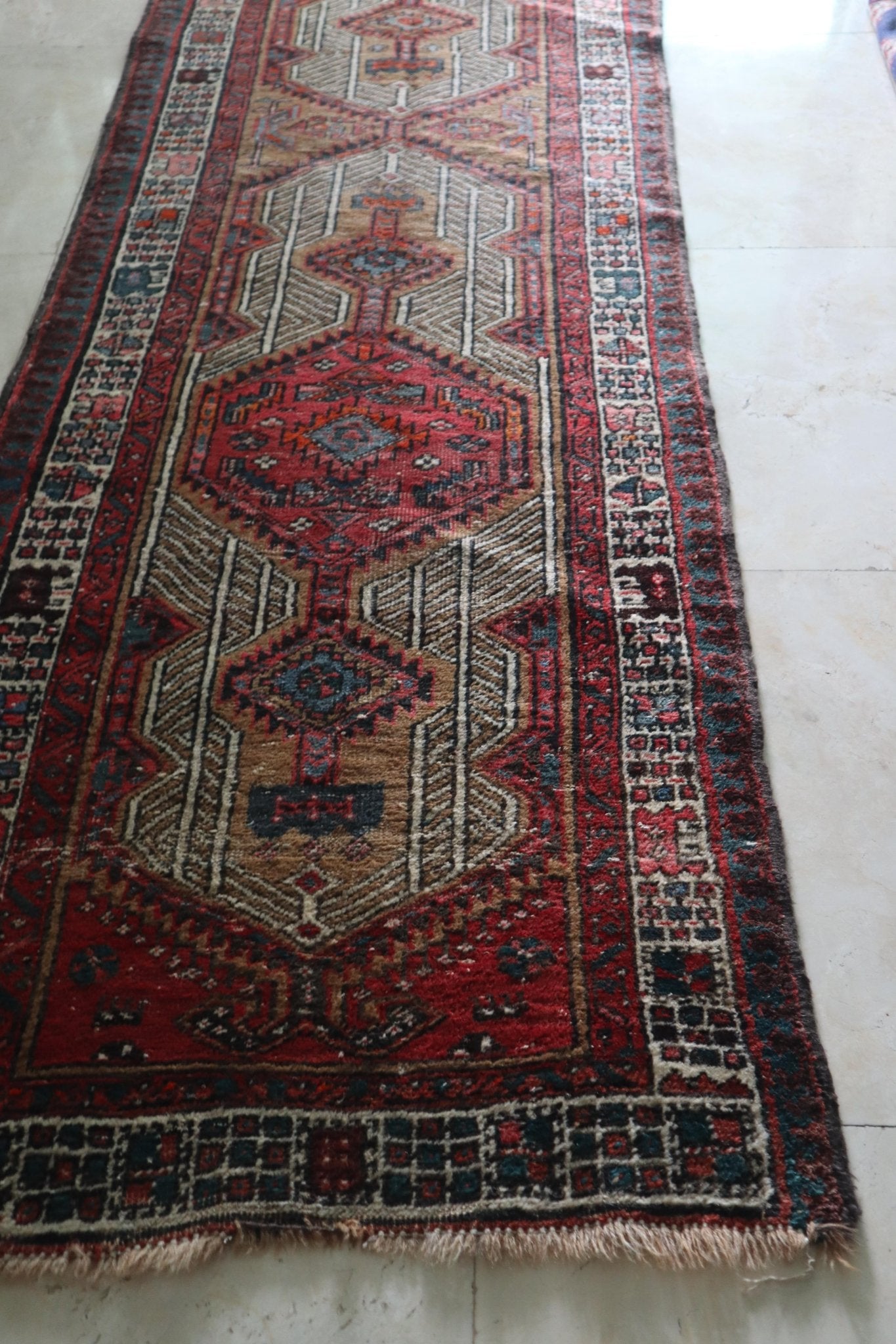 Vintage Persian Hamadan Runner — Bold Lattice Design — No. 152 - Patina House