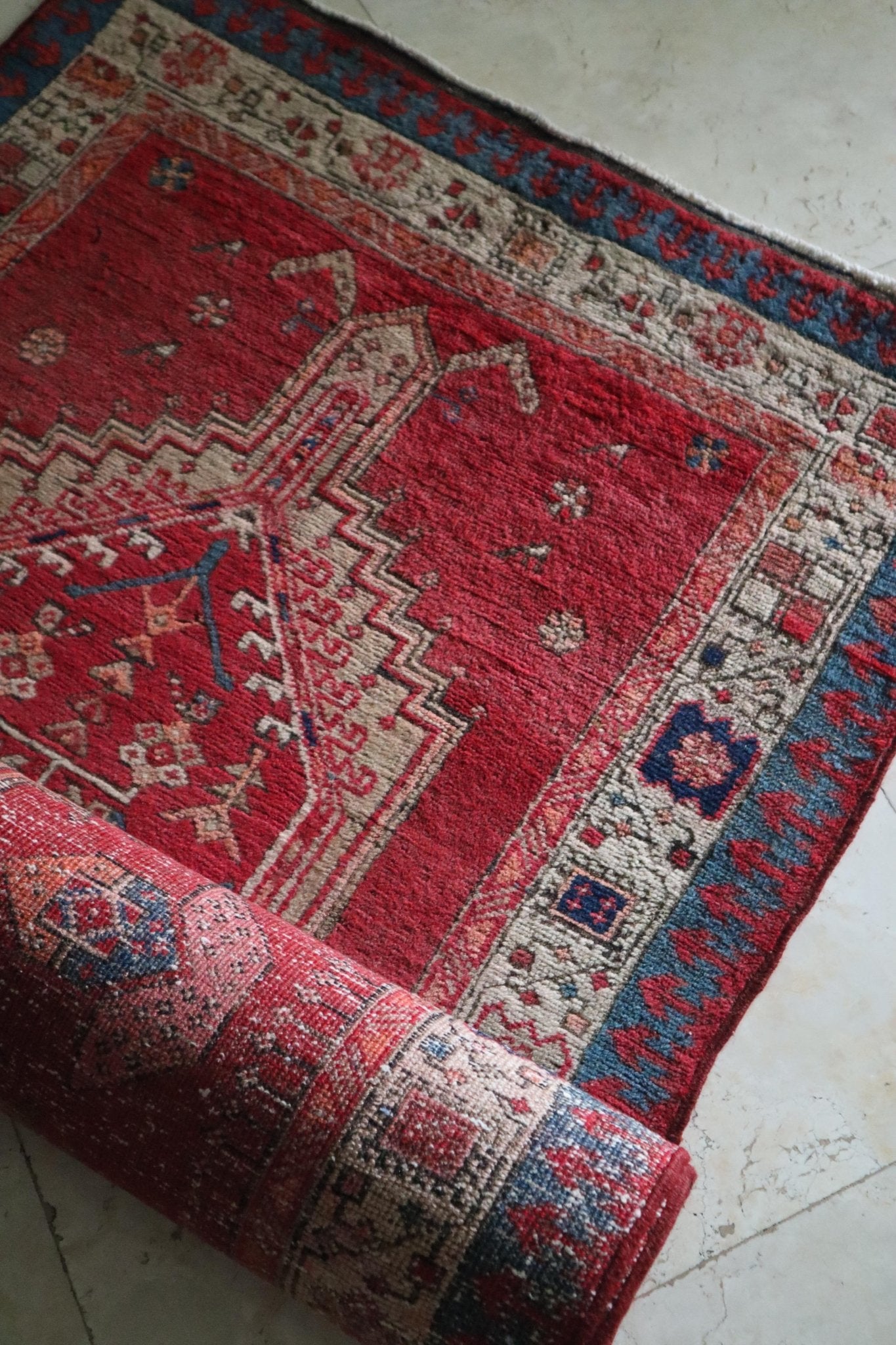 Vintage Persian Hamadan Runner – Hex Medallion Chain in Brick & Navy – No. 146 - Patina House