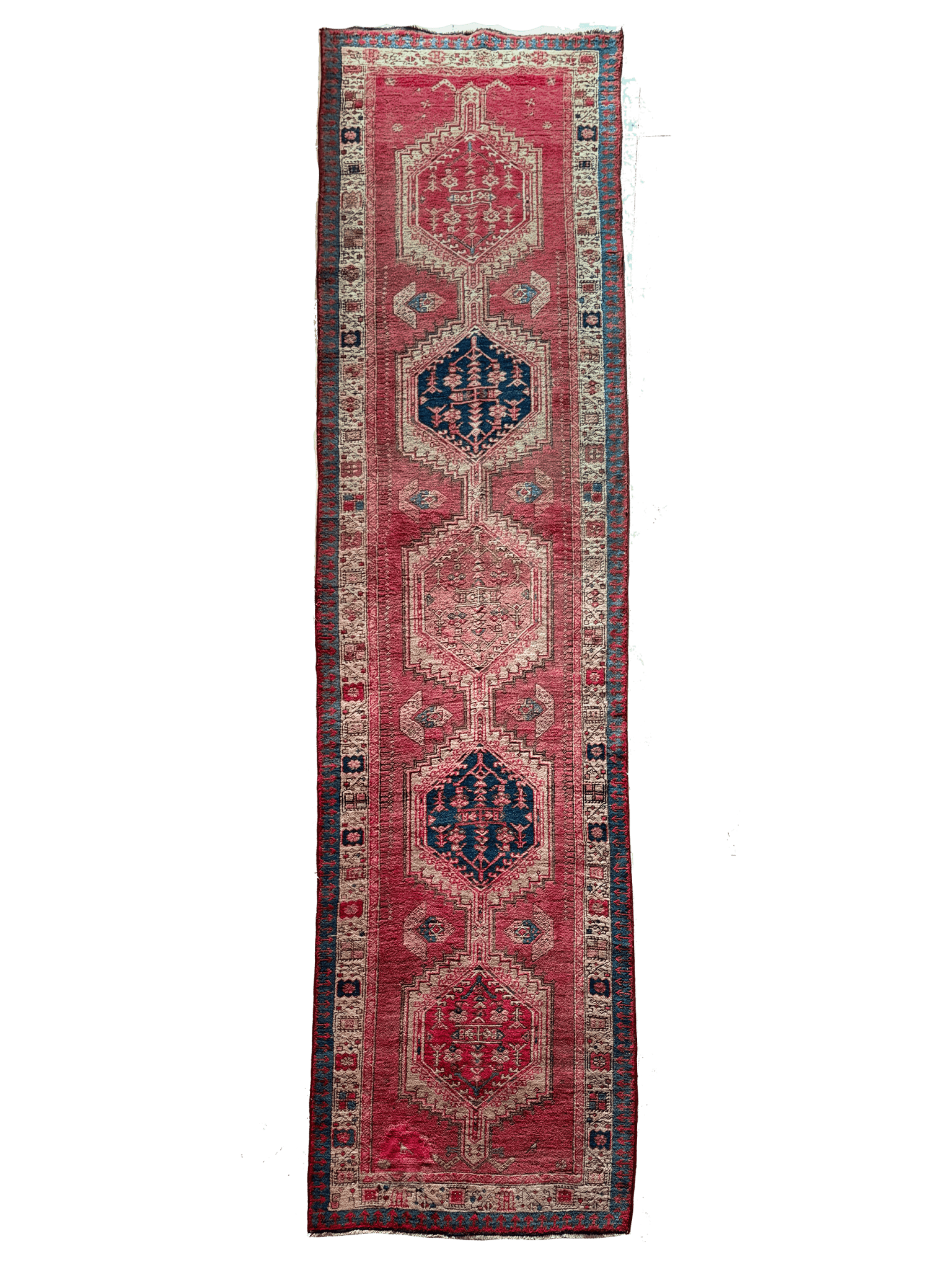 Vintage Persian Hamadan Runner – Hex Medallion Chain in Brick & Navy – No. 146 - Patina House