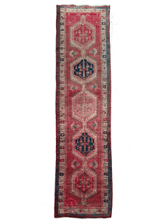 Vintage Persian Hamadan Runner – Hex Medallion Chain in Brick & Navy – No. 146 - Patina House