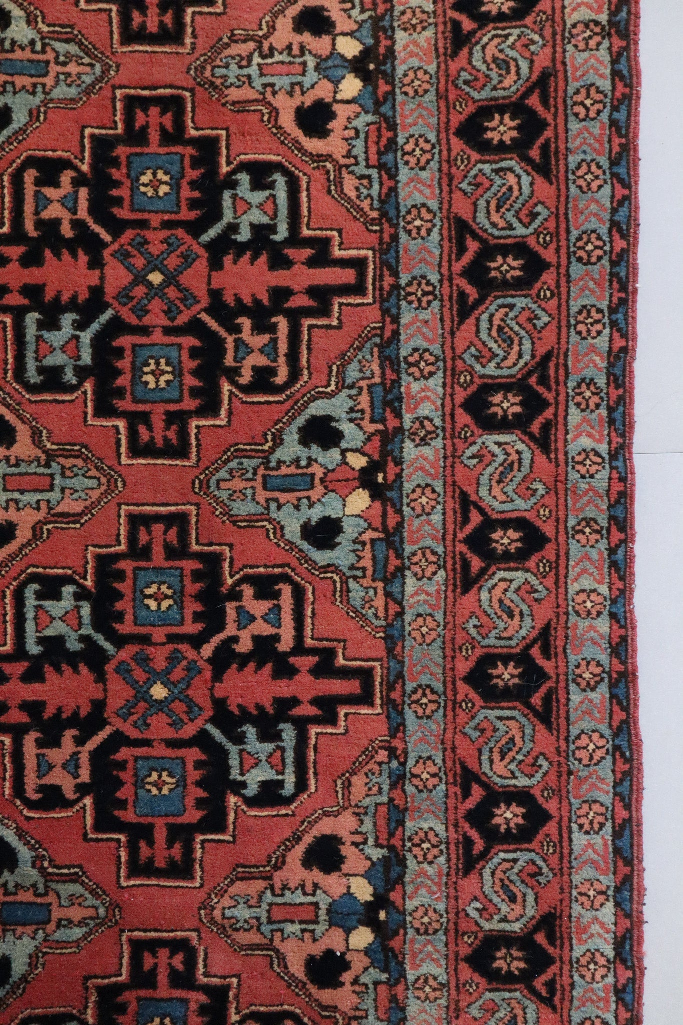 Vintage Persian Heriz Runner — Terracotta Field with Sky - Blue Accents — No. 157 - Patina House