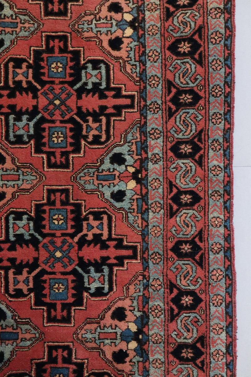 Vintage Persian Heriz Runner — Terracotta Field with Sky - Blue Accents — No. 157 - Patina House