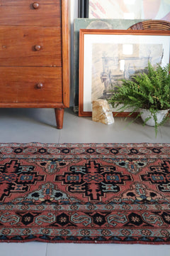 Vintage Persian Heriz Runner — Terracotta Field with Sky - Blue Accents — No. 157 - Patina House