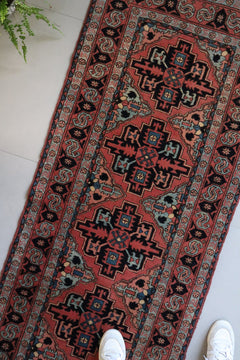 Vintage Persian Heriz Runner — Terracotta Field with Sky - Blue Accents — No. 157 - Patina House