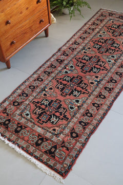 Vintage Persian Heriz Runner — Terracotta Field with Sky - Blue Accents — No. 157 - Patina House