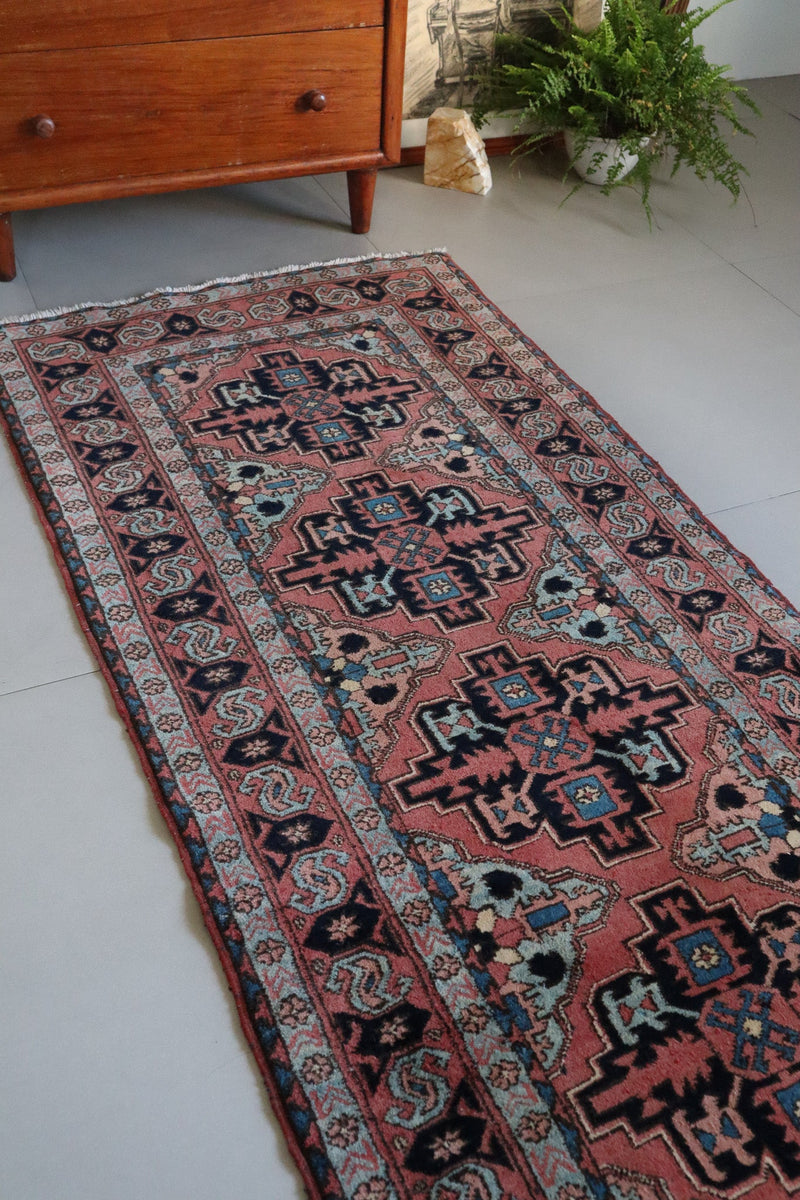Vintage Persian Heriz Runner — Terracotta Field with Sky - Blue Accents — No. 157 - Patina House