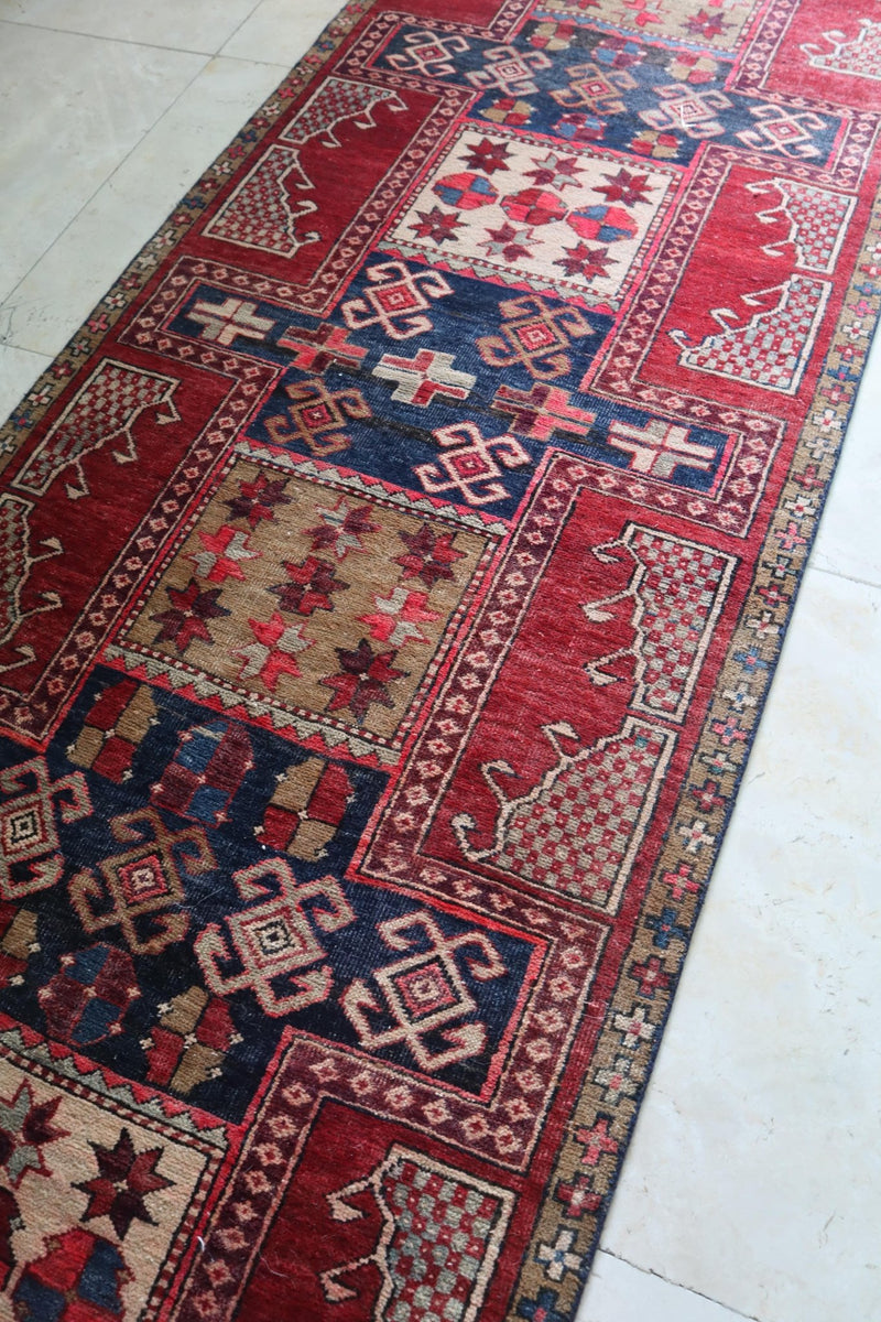 Vintage Persian Kurdish Runner — Rare Star & Compartment Design — No. 156 - Patina House