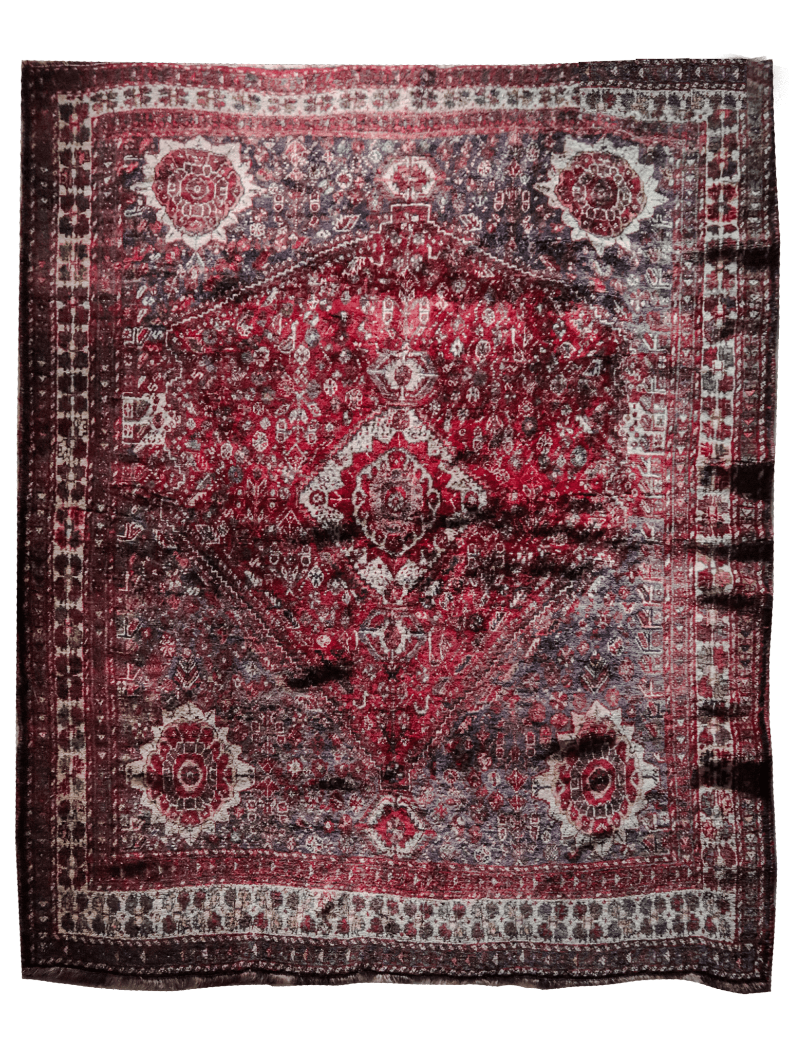 Vintage Persian Qashqai – Diamond Medallion in Garnet & Ivory – No. 145 - Patina House