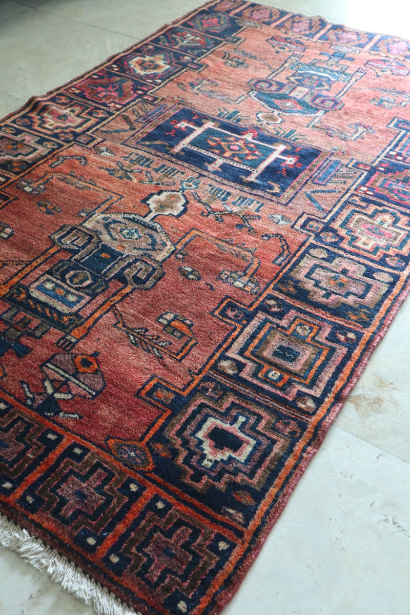 Vintage Persian Tribal Rug — Totemic Geometric Design — No. 157 - Patina House