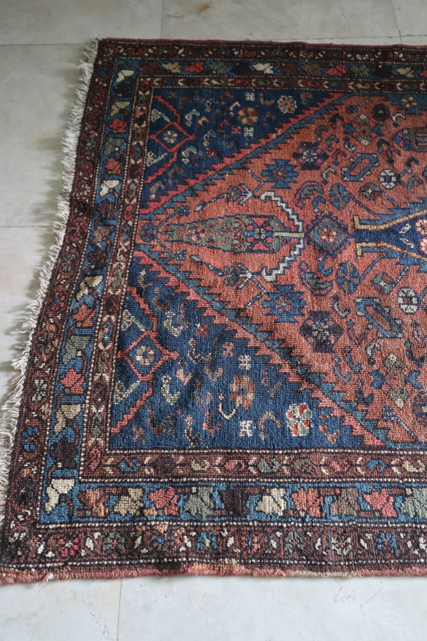 Vintage Persian Zoroastrian Rug — Terracotta & Indigo — No. 154 - Patina House