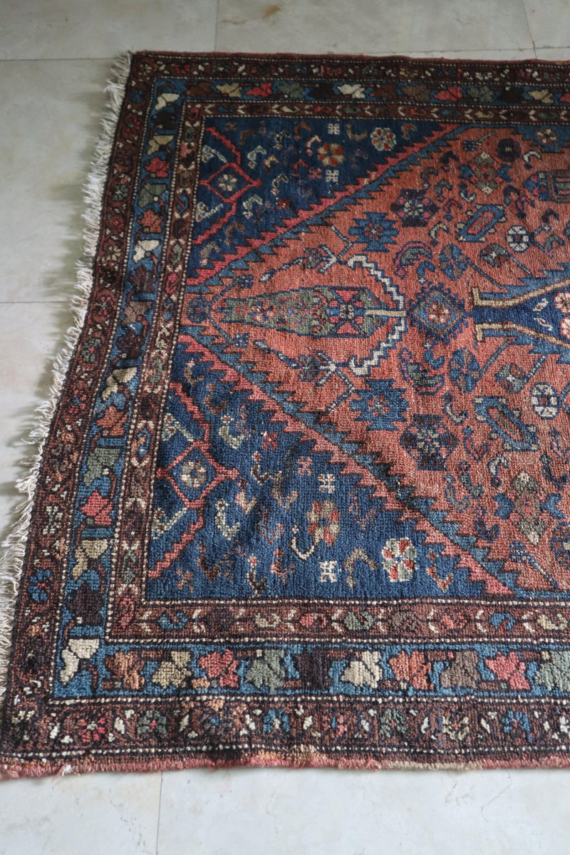Vintage Persian Zoroastrian Rug — Terracotta & Indigo — No. 154 - Patina House