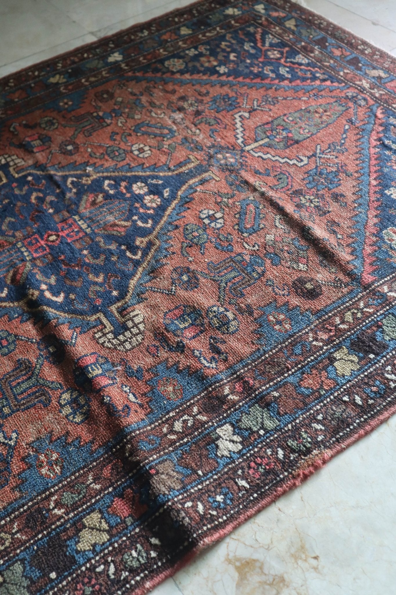 Vintage Persian Zoroastrian Rug — Terracotta & Indigo — No. 154 - Patina House
