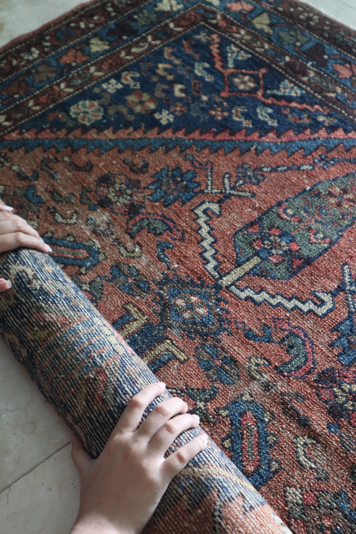 Vintage Persian Zoroastrian Rug — Terracotta & Indigo — No. 154 - Patina House
