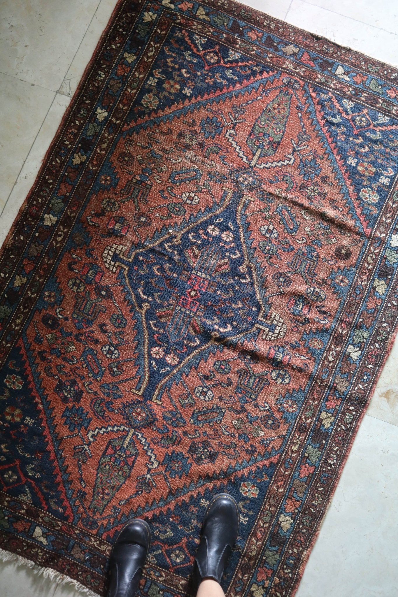 Vintage Persian Zoroastrian Rug — Terracotta & Indigo — No. 154 - Patina House