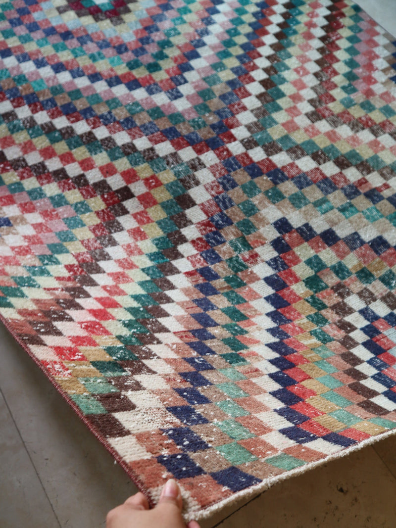 Vintage Turkish — Colorful Grid Art Deco Rug — No.124 - Patina House