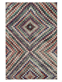 Vintage Turkish — Colorful Grid Art Deco Rug — No.124 - Patina House