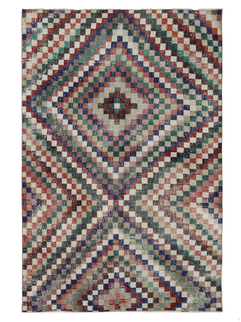 Vintage Turkish — Colorful Grid Art Deco Rug — No.124 - Patina House